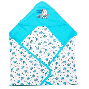 mee mee Warm and Soft Wrapper Blanket with Hood (MM-8190-D-BLU)