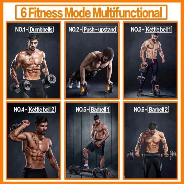 Men's Adjustable Dumbbell Set Home Fitness Workout Weightlifting Adjustable Fitness Equipment 6 In1 20Kg Dumbbell Kettlebell - Image 5