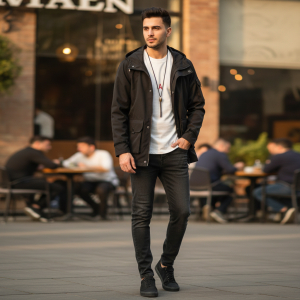 Men-s Summer Double Layered Hooded Windcheater Jacket .