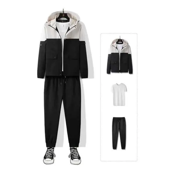 Men Summer Set Of 3 Piece ( Windcheater +Half T-shirt + Trouser ) - Fashion | Summer Clothing Set For Men | Men's Wear | - Image 2