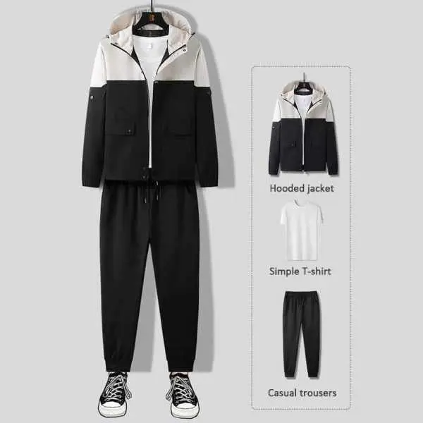 Men Summer Set Of 3 Piece ( Windcheater +Half T-shirt + Trouser ) - Fashion | Summer Clothing Set For Men | Men's Wear | - Image 3