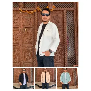 Men's Coat Long Sleeve Solid Color Jacket with Small Triangle Decoration Loose Fit Outerwear.