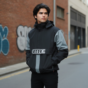 Men's Stylist Front Deep Pocket Double Layered Wind/Waterproof Half Zipped Jacket.