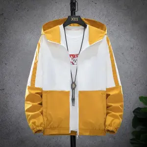 Men's Summer Double Layered Windcheater Jacket.(White and Yellow Mixed) - Fashion | Jackets For Men | Men's Wear | Windcheaters |
