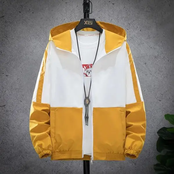 Men's Summer Double Layered Windcheater Jacket.(White and Yellow Mixed) - Fashion | Jackets For Men | Men's Wear | Windcheaters |