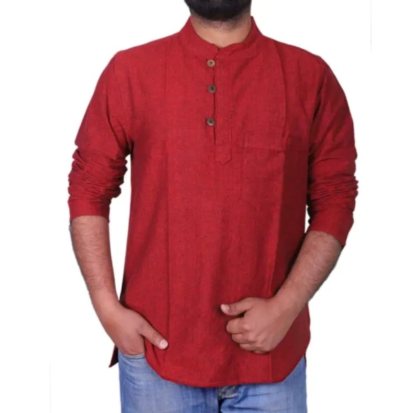 Men's Summer Round-Neck Cotton Kurta-Shirt - Image 2
