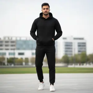 Men's Winter Warm Cotton Fleece Plain Hoodies And Joggers Tracksuit set.(Black Set) - Fashion | Joggers For Men | Men's Wear | Joggers | Hoodies |