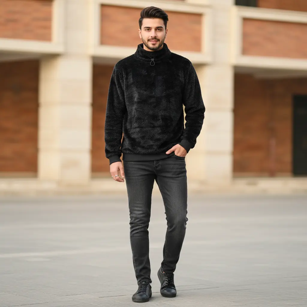 Men's Winter Warm Fur Polar Full High-Neck Sweatshirt. - Fashion | Sweatshirts For Men | Men's Wear |