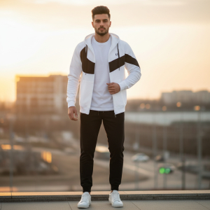 Men's Winter Warm Inside Warm Cotton Fleece Stylist Hoodies and Plain Fleece Joggers Tracksuit Set.#White