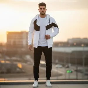 Men's Winter Warm Inside Warm Cotton Fleece Stylist Hoodies and Plain Fleece Joggers Tracksuit Set.#White
