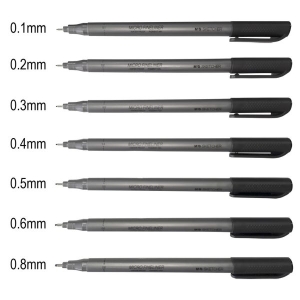 M&G Pigma ( Pigment Ink) Drawing Pen Sketcher Fineliner Set All Black Ink 7 Pcs By Mitrata