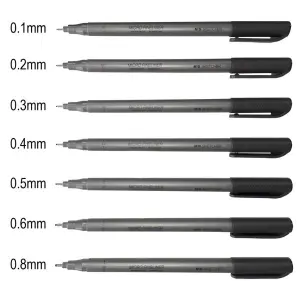 M&G Pigma ( Pigment Ink) Drawing Pen Sketcher Fineliner Set All Black Ink 7 Pcs By Mitrata
