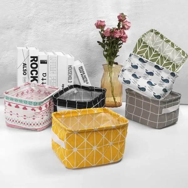 Mini Size Canvas Fabric Storage Bins Shelf Baskets Organizers for Nursery Kids Room (Pack of 2) - Image 2