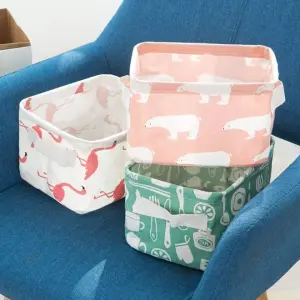 Mini Size Canvas Fabric Storage Bins Shelf Baskets Organizers for Nursery Kids Room ( Pack of 4)