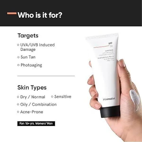Minimalist Sunscreen SPF 50 Lightweight with Multi-Vitamins | No White Cast | Broad Spectrum PA ++++ | For Women & Men | 50g - Image 5