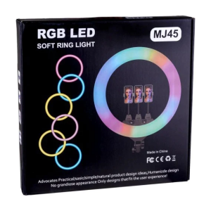 MJ45 18'' 45cm RGB Colors Ring Light With Three Mobile Holder & 7ft. Stand for Making You_Tube | Insta Reels | Live Stream | Makeup Videos
