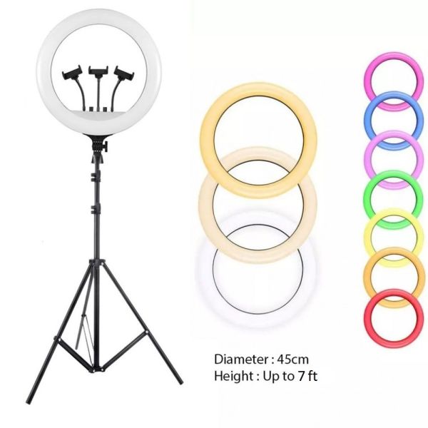MJ45 18'' 45cm RGB Colors Ring Light With Three Mobile Holder & 7ft. Stand for Making You_Tube | Insta Reels | Live Stream | Makeup Videos - Image 2