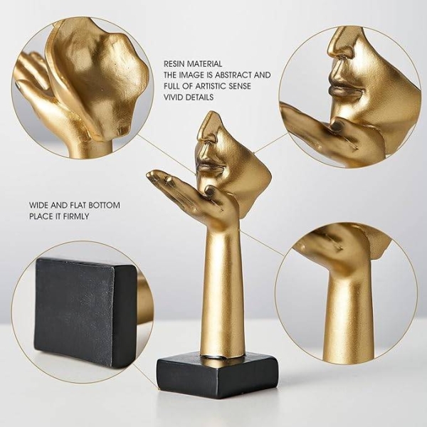 Modern Abstract Gold Resin Kiss Mask Sculpture/Statue - Image 3