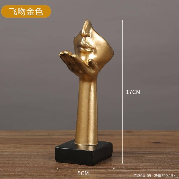 Modern Abstract Gold Resin Kiss Mask Sculpture/Statue - Image 4