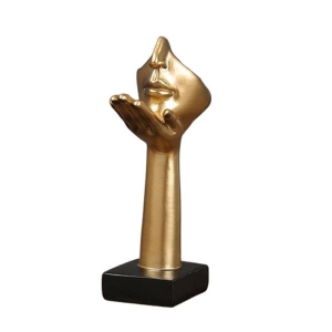 Modern Abstract Gold Resin Kiss Mask Sculpture/Statue