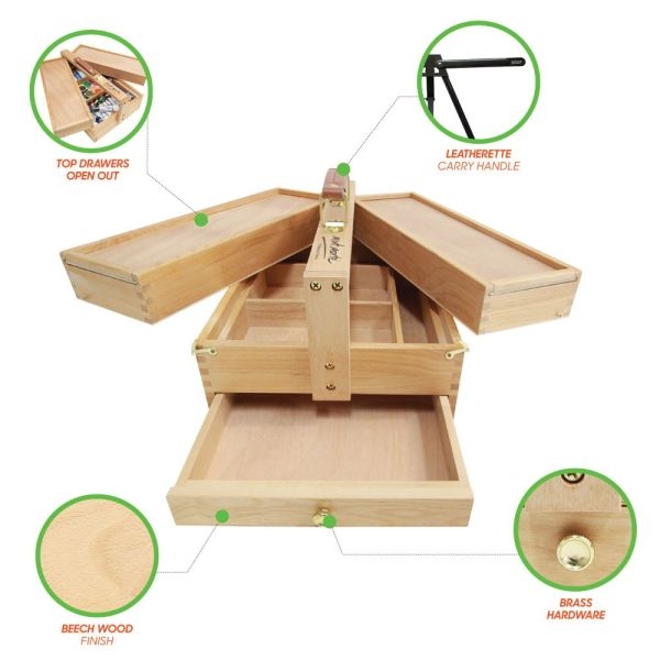 Mont Marte Multi-Purpose Wooden Art Box. 3 Layers of Storage for Organizing Art Supplies. Features a Leather Carry Handle for Easy Transport - Image 3