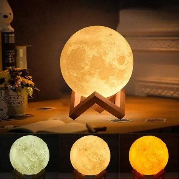 Moon Lamp With Wooden Base Home Decor Light - Moon Shape Design Table Lamp | Lamp For Home Decoration - Image 2