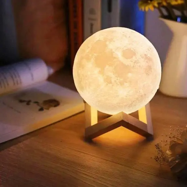 Moon Lamp With Wooden Base Home Decor Light - Moon Shape Design Table Lamp | Lamp For Home Decoration - Image 4