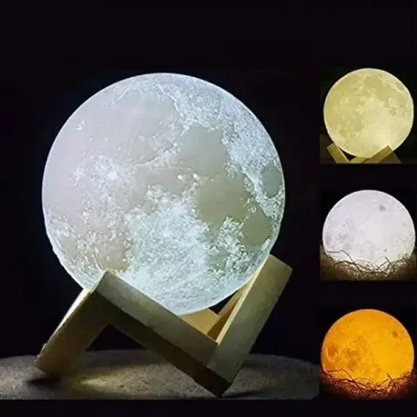 Moon Lamp With Wooden Base Home Decor Light - Moon Shape Design Table Lamp | Lamp For Home Decoration