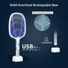 USB Rechargeable Electric Fly Swatter for Home and Outdoor Powerful Grid 3-Layer Safety Mesh Safe to Touch