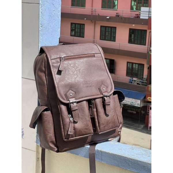 Multi-Pocket Leather Backpack for Men – Durable School, Office & Travel Use - Image 3