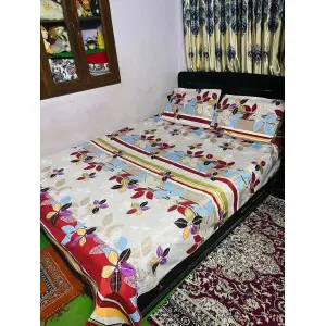 Multicolor Floral Printed King Size Bedsheet With Two Pillow Covers