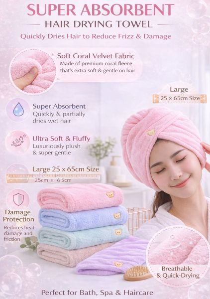 Multicolor Hair Drying Absorbent Microfiber Towel/Dry Shower Caps/Bathrobe Hat/Magic Hair Wrap For Women - Image 2