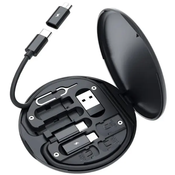 Multifunctional Data Cable Storage Box Adaptor For Lightning, USB-C and Micro-USB Devices Universal Data Transfer Cable