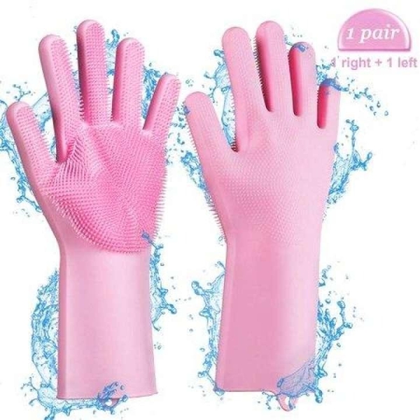 Multitask Magic Silicone Dish Washing Gloves with Scrubber on Both Sides - Image 2