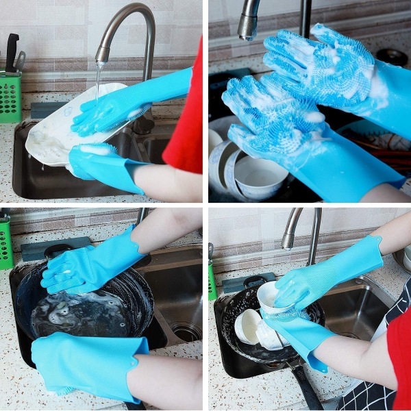 Multitask Magic Silicone Dish Washing Gloves with Scrubber on Both Sides - Image 3