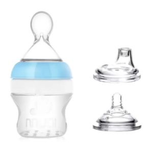 Mumlove BPA Free 150 ML 3 In 1 Silicone Squeezable Feeding Bottle Milk Feeding, Soft Spout Sippy & Spoon Cereal Feeding For Baby