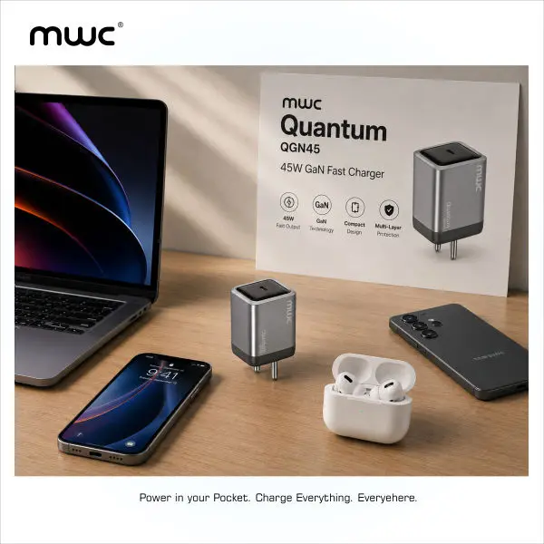 MWC Quantum QGN45 | 45W Type-C Port Smart GaN Charger | Ai Temperature Control | 8 Layers of Safety Protection | All Protocol Support | Compatible with Macbook, Laptop, Mobile phones and all other Accessories. - Image 4