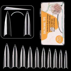 Natural Clear Acrylic False Nail Tips - 500 Pcs