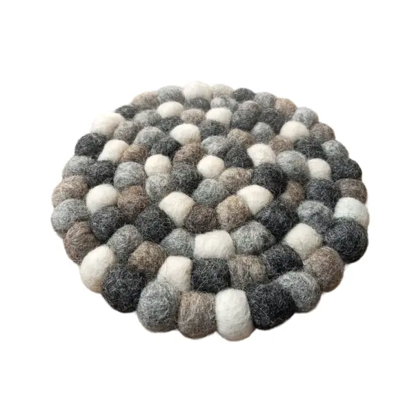 Natural Wool Round Pot Mat - 13cm Nepal-Made Felt Ball Trivet - Image 3