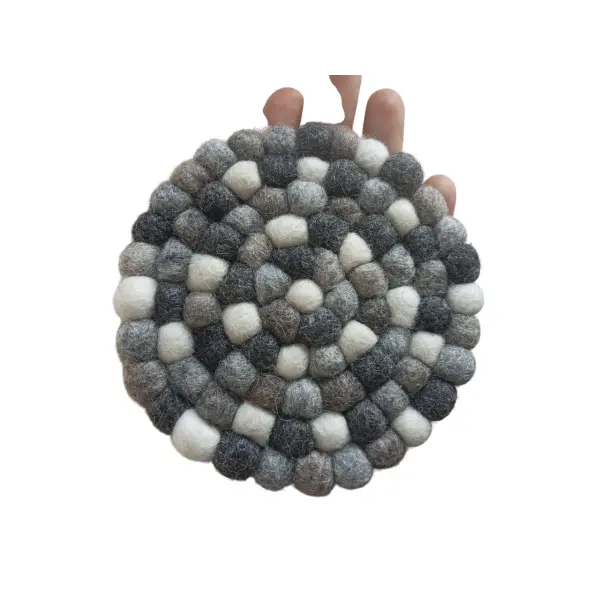 Natural Wool Round Pot Mat - 13cm Nepal-Made Felt Ball Trivet - Image 4