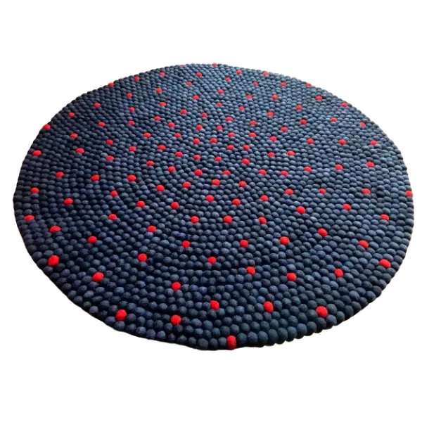 Navy Blue 100 Cm x 100 Cm Round Felt Ball Carpet For Home/Office - Image 3