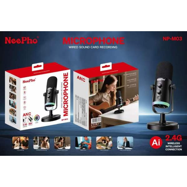 NeePho Np-M03 Wireless Microphone Wired Sound Card Recording | ANC Noise Reduction | Perfect for Podcast - Image 2