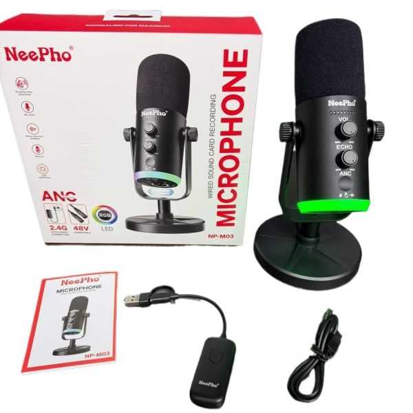 NeePho Np-M03 Wireless Microphone Wired Sound Card Recording | ANC Noise Reduction | Perfect for Podcast - Image 3
