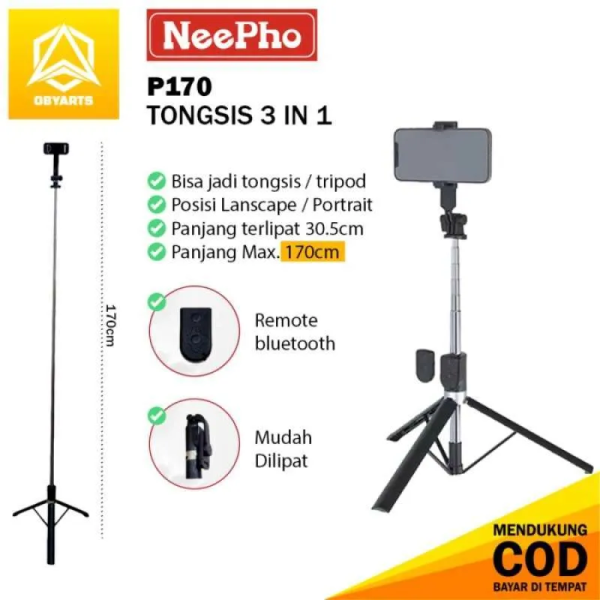 Neepho Selfie Stick Tripod For Phone/Dslr Camera With Mobile Holder P170 - Image 3
