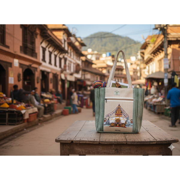Nepal Print Cotton Shoulder Bag for Women - Image 3