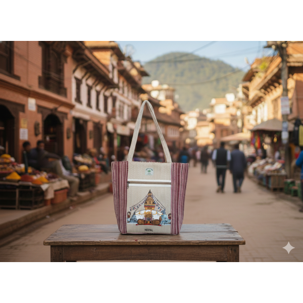 Nepal Print Cotton Shoulder Bag for Women - Image 4