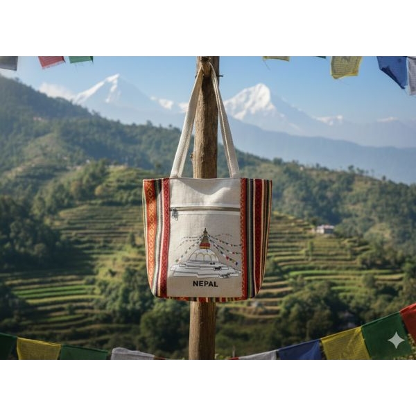 Nepal Print Cotton Shoulder Bag for Women - Image 5