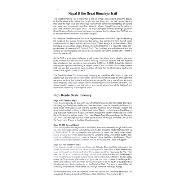 Nepal The Great Himalaya Trail (GHT) - Route Planner Map Poster (NP302)