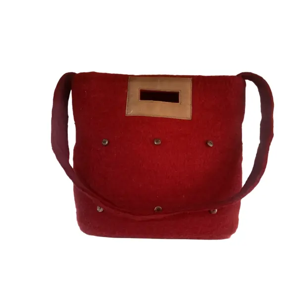 Nepali Felt Shoulder Bag-Handle Bag - Bag-Handcrafted Maroon Elegance - Image 2