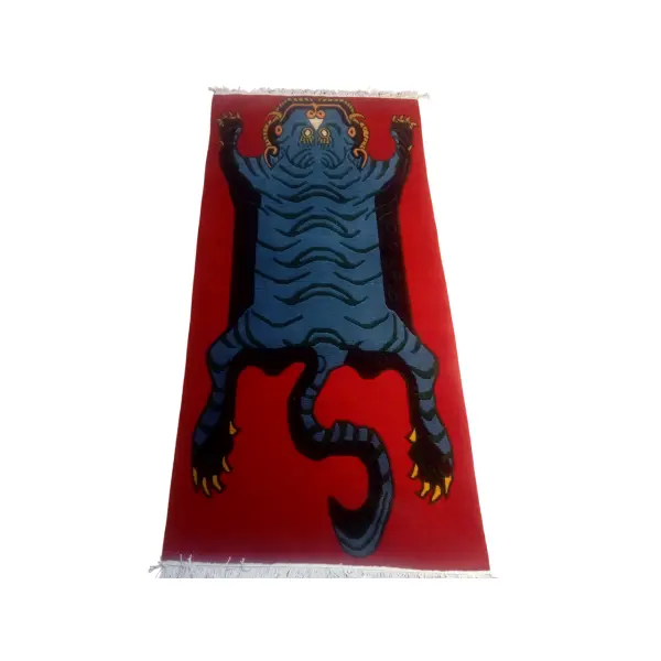 Nepali Hand-Knotted Red Traditional Woolen Carpet - 60 Knots, 90x190 cm - Image 2